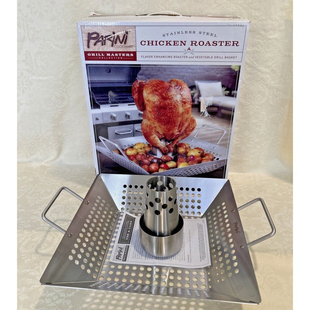 New! Open Box Parini Cookware Stainless Steel Chicken Roaster & Veggie 11.75"